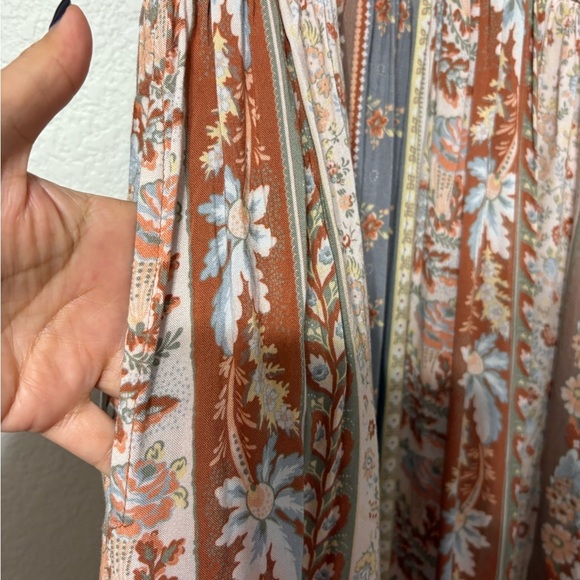Faherty Floral Boho Prairie Midi Dress. Long Sleeve, Smocked Waist, Shoulder. - Picture 5 of 16